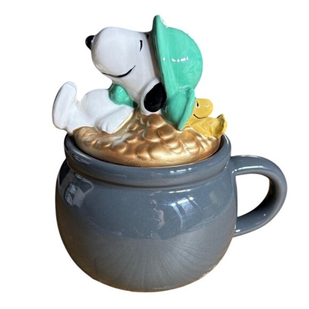 Peanuts Snoopy & Woodstock St. Patrick's Day Ceramic Mug w/Lid GIFT NEW